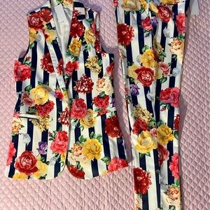 Floral Striped Women's Pantsuit